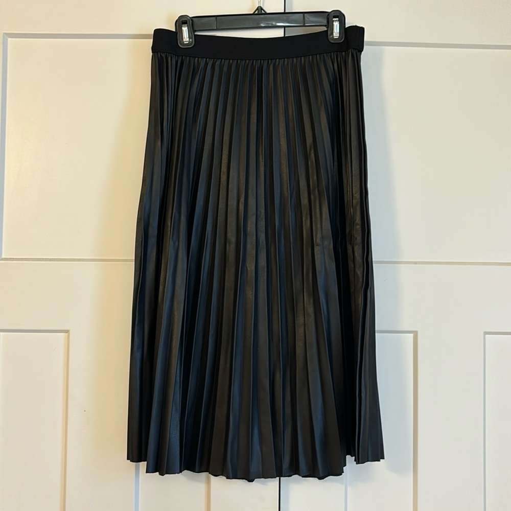 Vegan Leather Pleated Midi Skirt